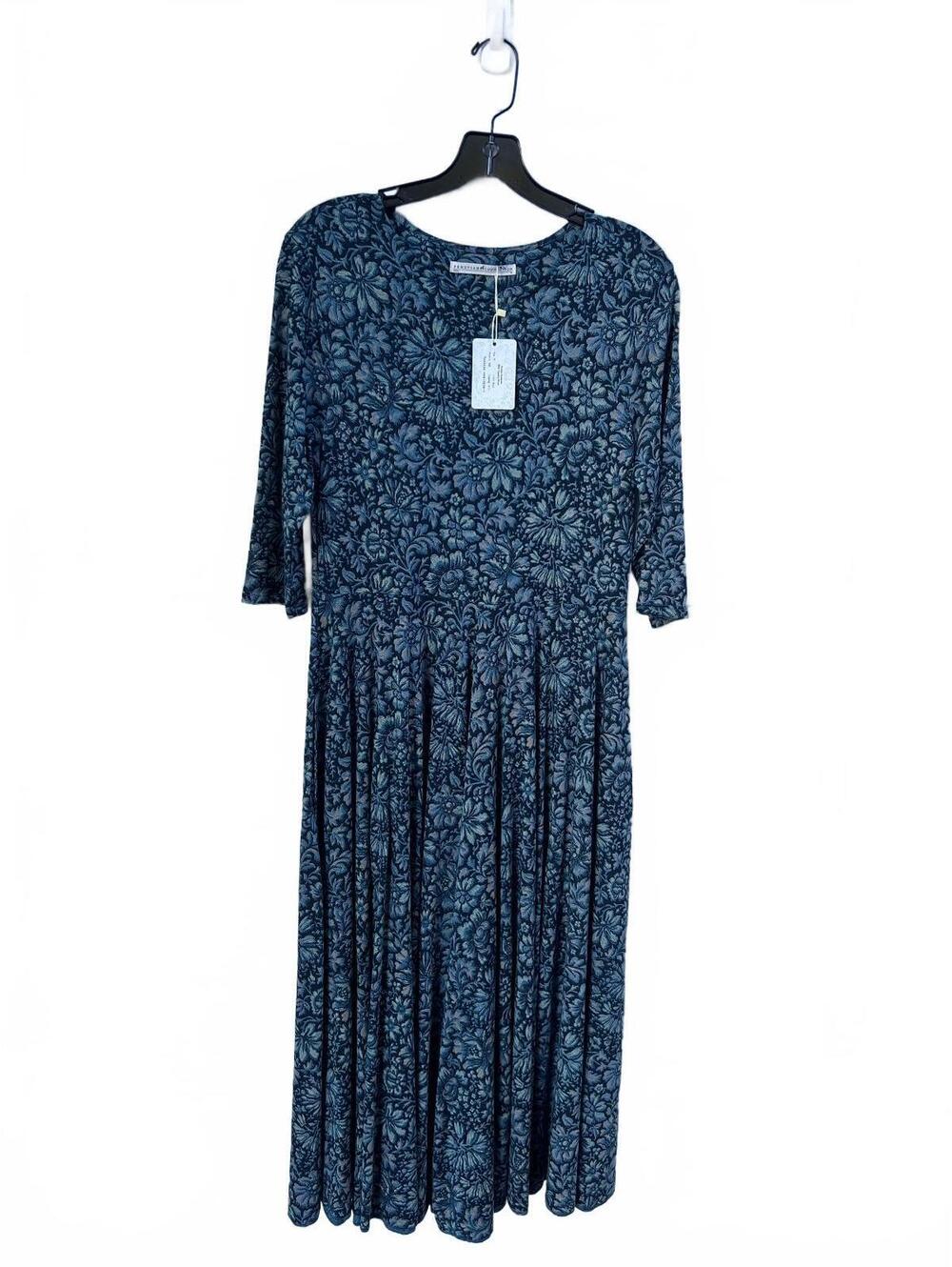 Peruvian Connection Sibyl Tapestry Pima cotton blue floral midi dress Medium NWT